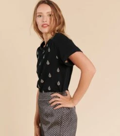 Tee-shirt MELODIE Broderie Scarabée Noir -Mode Vêtements Magasin t shirt melodie noir.2