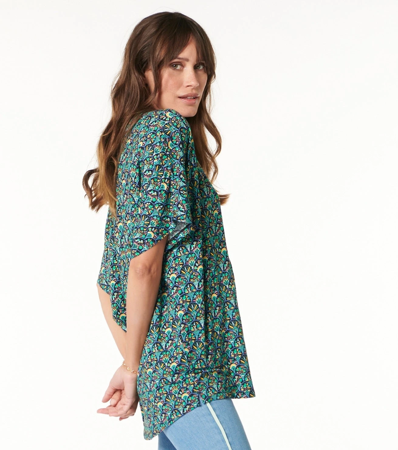 Blouse TAMARA Bouquet Bucolique Noir Turquoise 3 Blouse TAMARA Bouquet Bucolique Noir Turquoise – Image 3