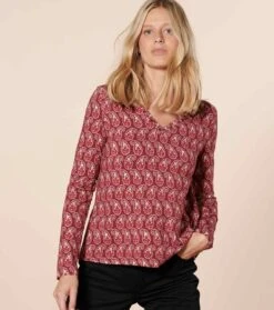 T-Shirt CERISETTE Paisley Naïf Marine Bordeaux