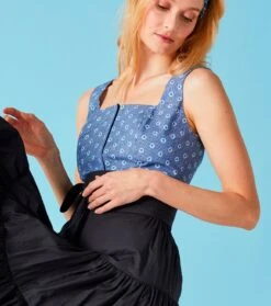 Top SIDONIE "Mini Feuilles" Bleu -Mode Vêtements Magasin top sidonie.2