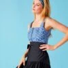 Top SIDONIE "Mini Feuilles" Bleu