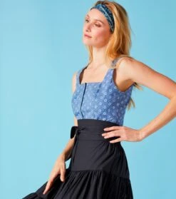 Top SIDONIE "Mini Feuilles" Bleu