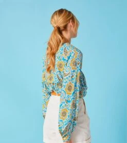 Blouse VERONIQUE Kerala Bouton D'or Aqua -Mode Vêtements Magasin veronique kerala.2 1