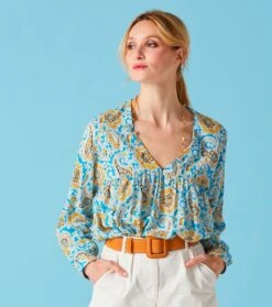 Blouse VERONIQUE Kerala Bouton D'or Aqua