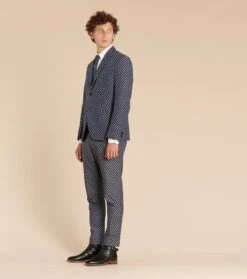 Veste AUBIN Jacquard Petit Sapin Bleu Marine Et Gris -Mode Vêtements Magasin veste aubin