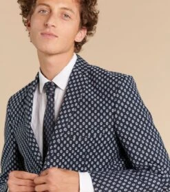 Veste AUBIN Jacquard Petit Sapin Bleu Marine Et Gris